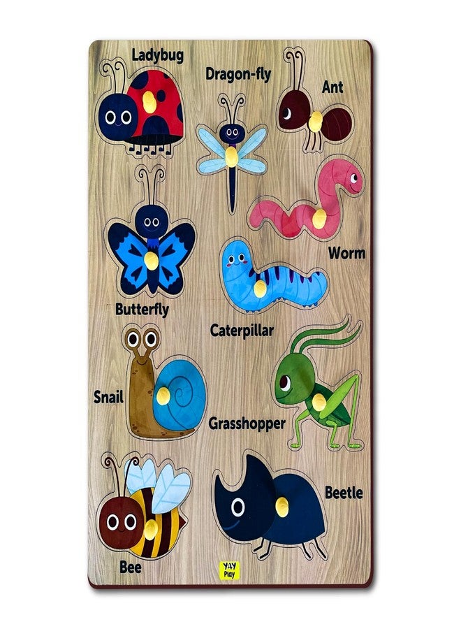 YaYplay Pegboard Wooden Shape Sorter Educational Learning Puzzle For 2-5 Year Kids (Insects) - Image 1